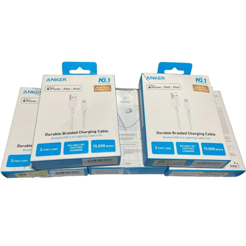 Anker 3ft Braided MFi Certified Lightning to USB-A Charging Cable White Open Box